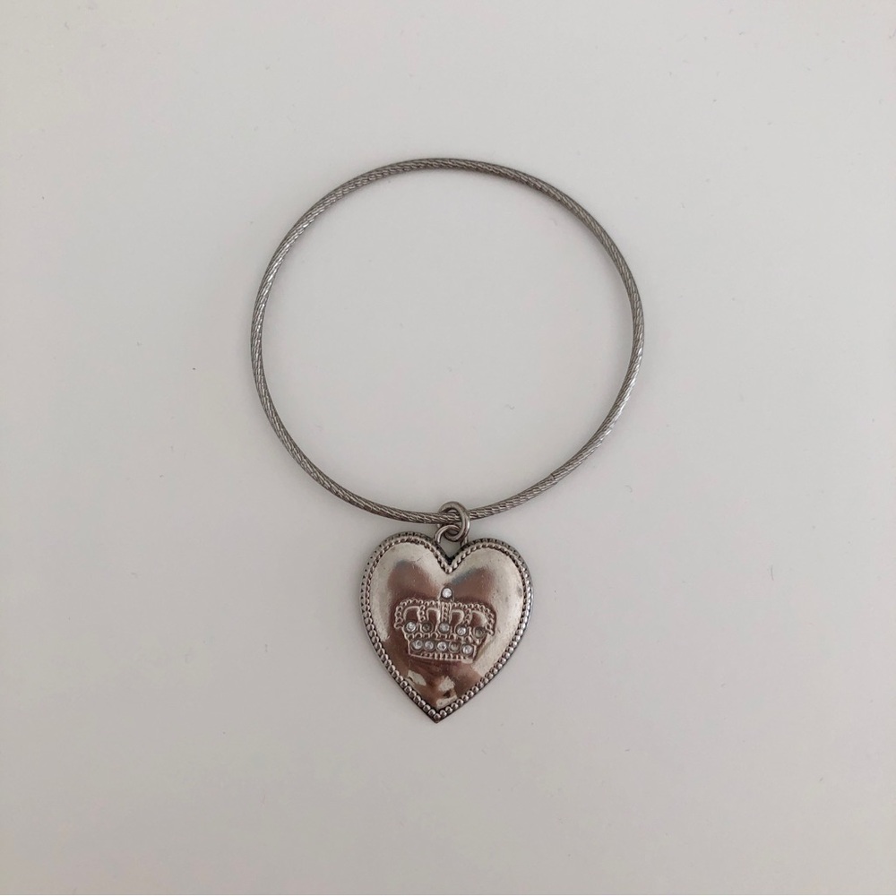 Juicy Couture Heart Crown Charm Bangle Bracelet in Silver